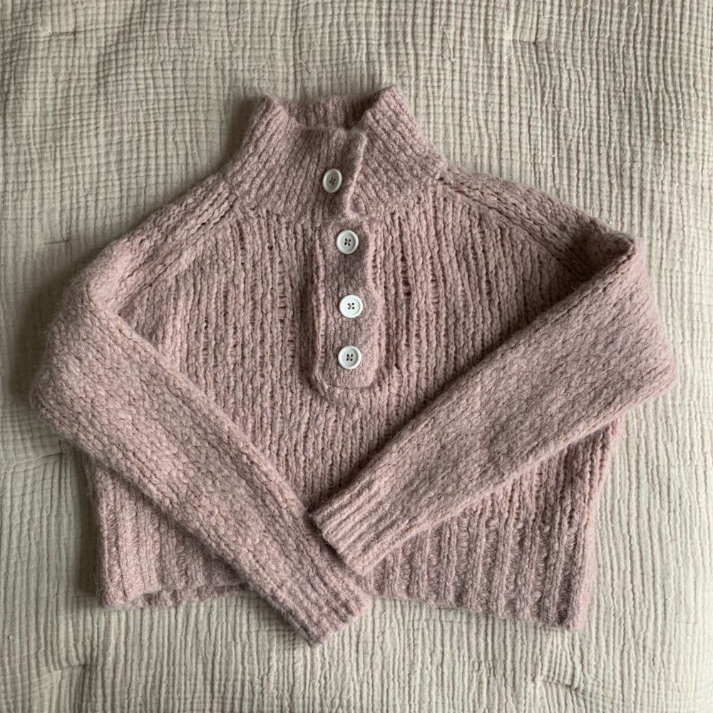 Everlane Lofty-Knit Henley Pullover Sweater Size Medium Heathered Burnt Sugar